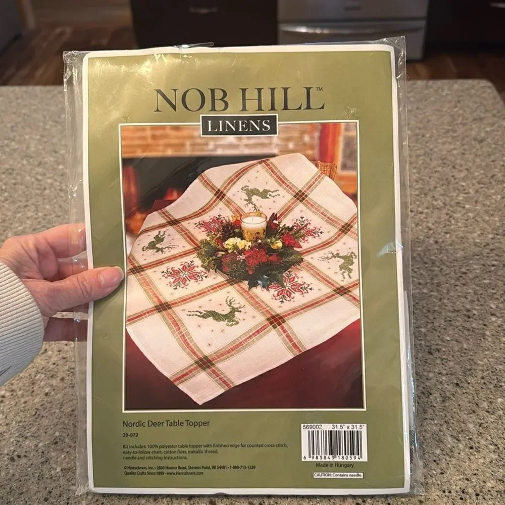 NOB HILL Linens Table Nordic Deer Topper Cross-Stitch *NEW*